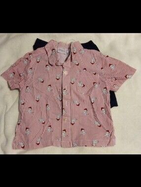 Kidgets Boy Button-Down Shirt - Size 24M- Red/White Stripe Dalmatian Firefighter